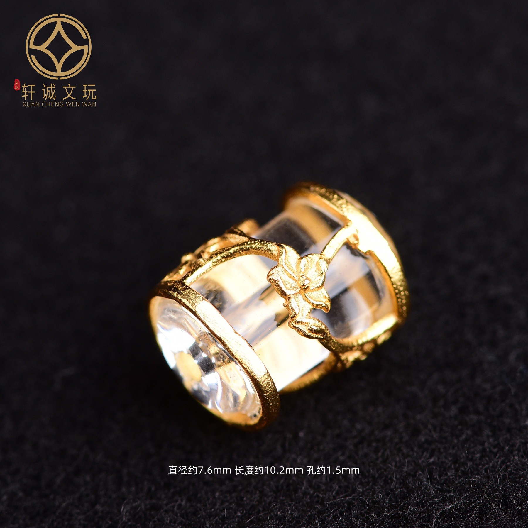 S925纯银镀金镶嵌白水晶黄财神六字真言隔珠五路财神配件配珠桶珠 - 图3