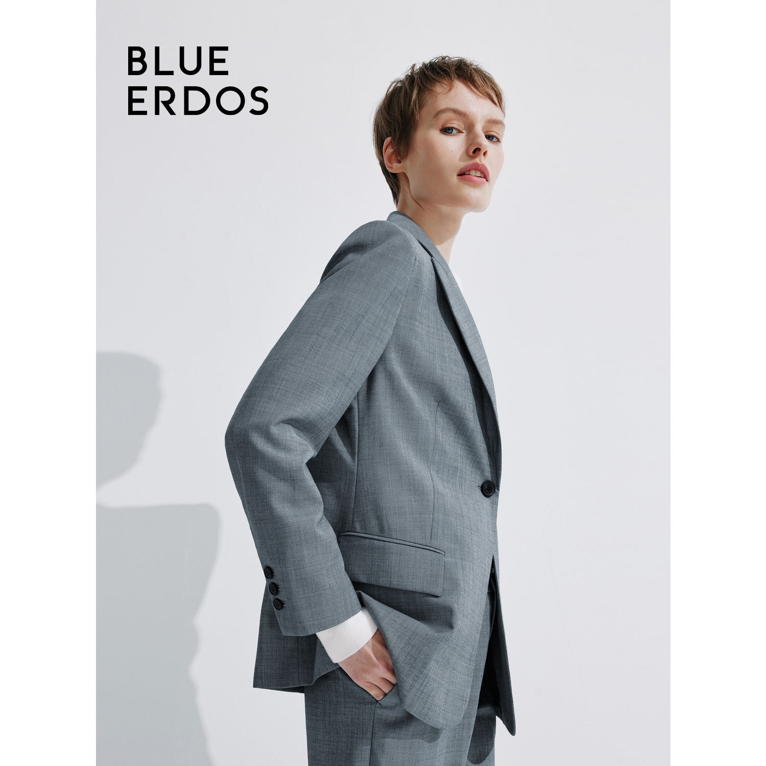 BLUE ERDOS24春夏新款格雷系翻领精纺羊毛西装女外套B245J1011