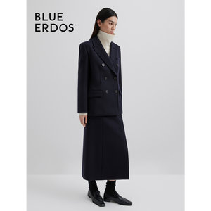 BLUE ERDOS秋冬翻领100%绵羊毛双排扣气质毛呢大衣女