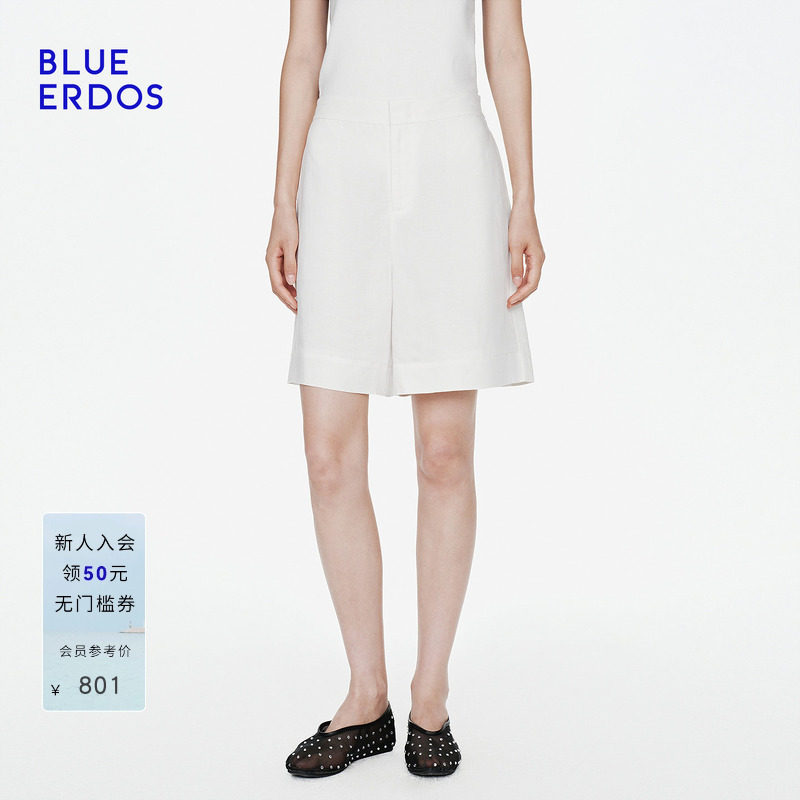 BLUE ERDOS2026夏季新品简约含亚麻垂感半松紧腰设计直筒短裤女