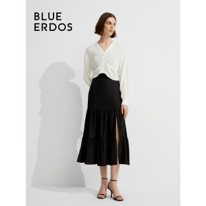 BLUE ERDOS鄂尔多斯24春夏新款宽松简约V领短款女装精纺针织开衫