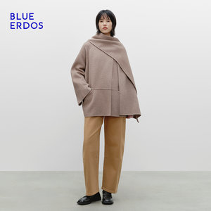 BLUE ERDOS 冬季新品复古摩登羊毛混纺围巾披肩毛呢大衣外套女