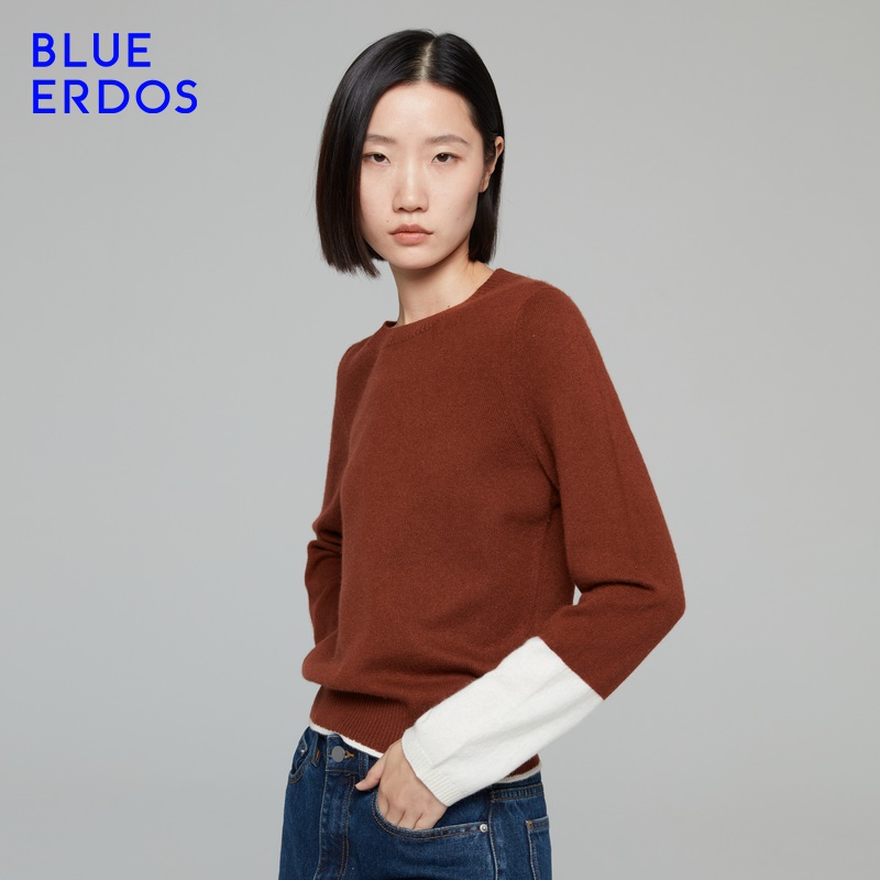 【100%山羊绒】BLUE ERDOS秋冬简约圆领休闲美拉德羊绒针织衫女 - 图1