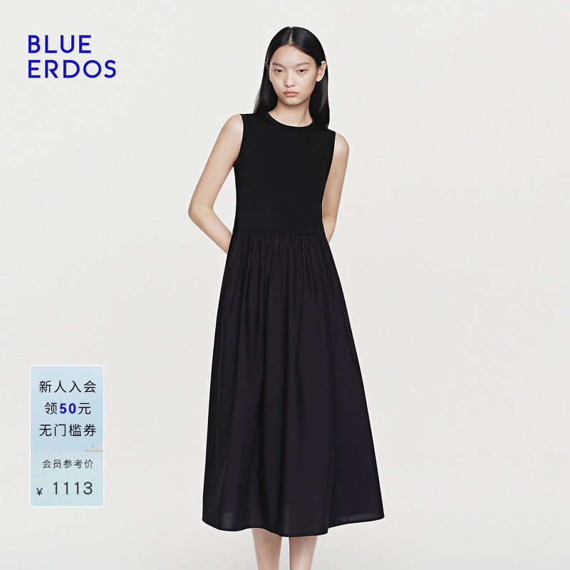 BLUE ERDOS2026早春新品通勤百搭棉混纺显瘦大裙摆背心连衣裙女