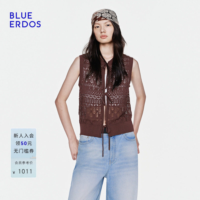 BLUE ERDOS2026夏季新品休闲百搭棉麻混纺蝴蝶结系带针织背心女