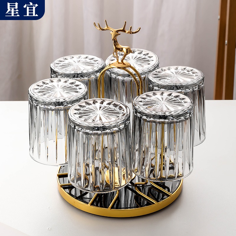 耐热玻璃杯家用透明客厅喝水杯子高颜值待客泡茶杯果汁杯具带杯架 - 图1