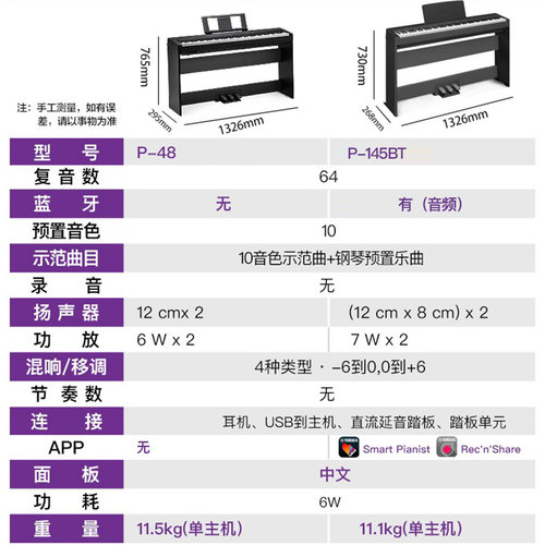 雅马哈电子钢琴官方旗舰店初学者88键重锤p145b便携式家用专业p48 - 图2
