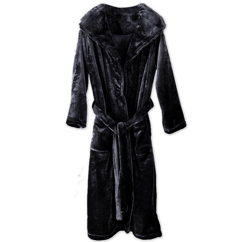 秋冬珊瑚绒加长款男士情侣带帽睡袍 班米蕾睡袍/浴袍