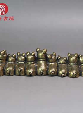 实心铜应有尽有福猪小摆件 黄铜一群小猪元宝可爱铜猪迷你小铜件