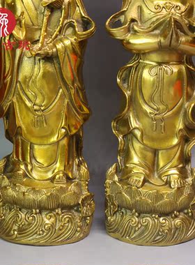 大号纯铜金童玉女铜龙女佛像童子童男童女一对家居装饰工艺品摆件