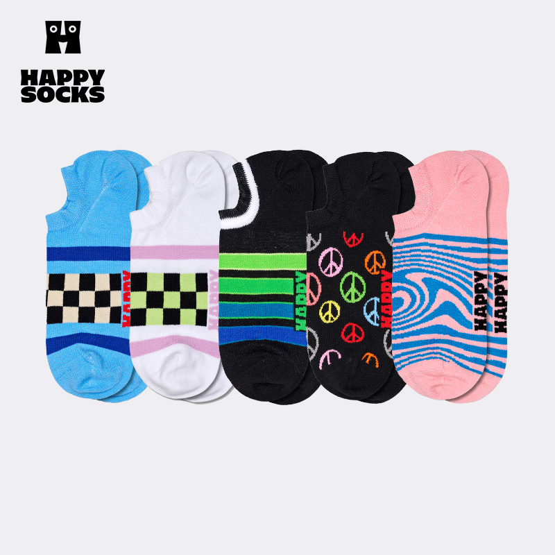 【新品】Happy Socks袜子女男袜春夏款情侣棋盘蓝棉袜船袜 - 图1