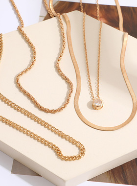 欧美镶钻链条项链蛇骨链