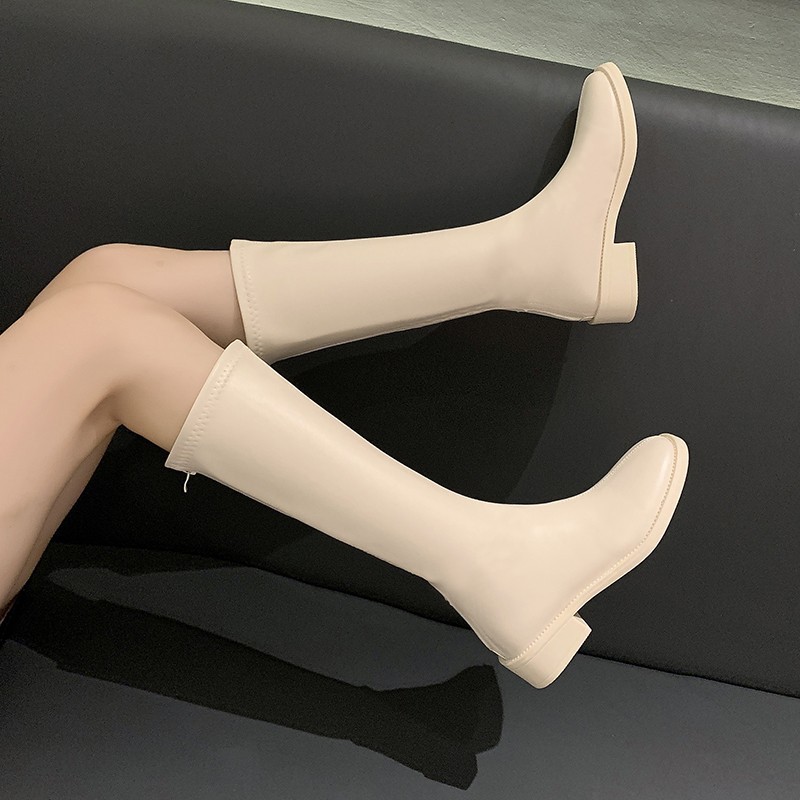 Round toe low heel with back zipper high boots拉链高筒靴 - 图1