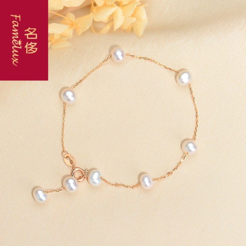 新款925纯银镀14k金天然珍珠手链 名侈手链