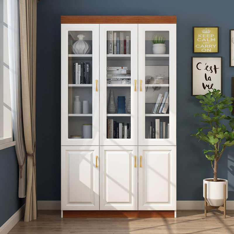 书柜靠墙现代简约家用落地柜子书房玻璃门收纳柜文件柜展示柜书橱 搜又搜 Www Soyouso Com
