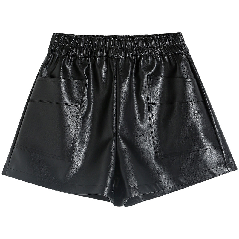 女短裤高腰秋冬季2020新款宽松皮裤 loannina休闲裤