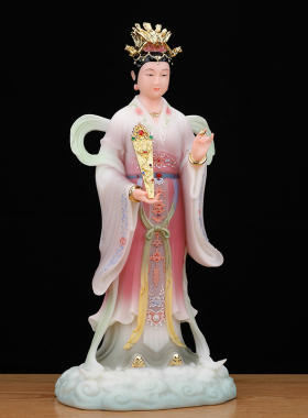 玉石碧霞元君神像泰山娘娘圣母老母奶奶像体真身佛像家用供奉摆件