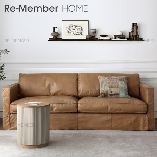 Rememberhome北欧中古诧寂奶油复古风头层牛皮小户型羽绒CUCO沙发 - 图1