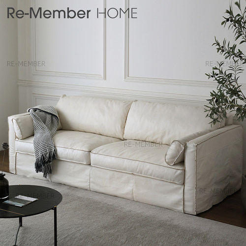 Rememberhome北欧中古诧寂奶油复古风头层牛皮小户型羽绒CUCO沙发 - 图0