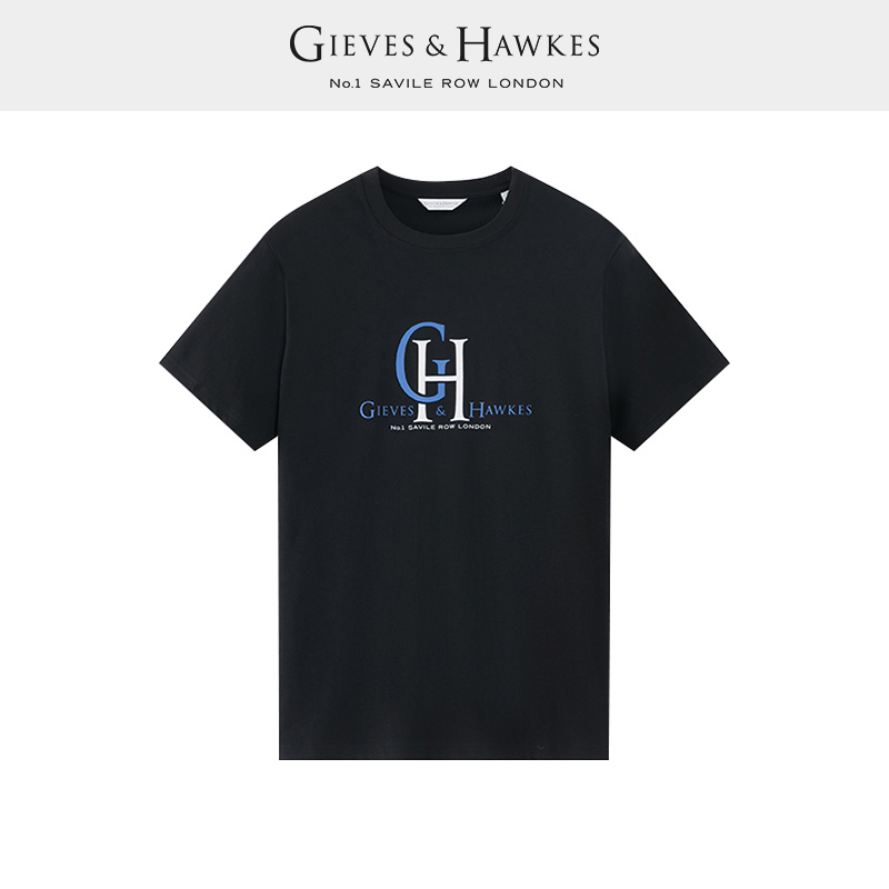 GIEVES&HAWKES/君皇仕GH多彩全棉大LOGO短袖情侣T恤衫 G4570EI011 - 图2