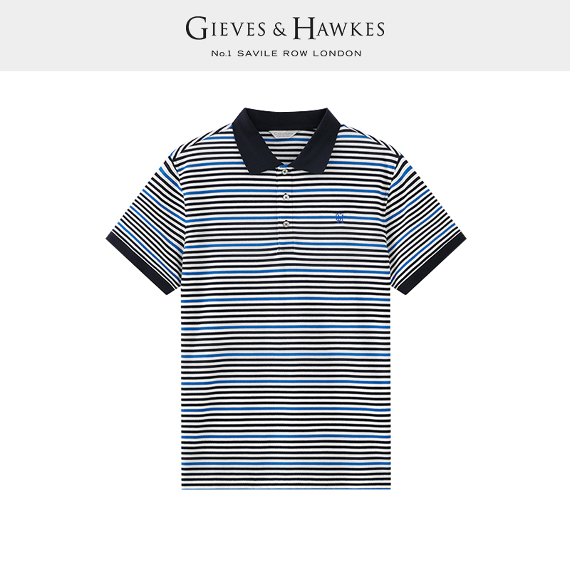 GIEVES&HAWKES/君皇仕GH全棉条纹短袖休闲商务POLO衫 G45H9EI051 - 图1