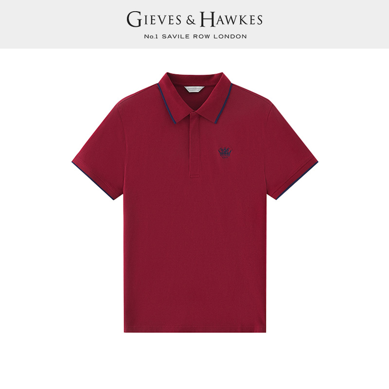 GIEVES&HAWKES/君皇仕GH多彩纯棉刺绣短袖商务POLO衫 G45H9EI031 - 图0