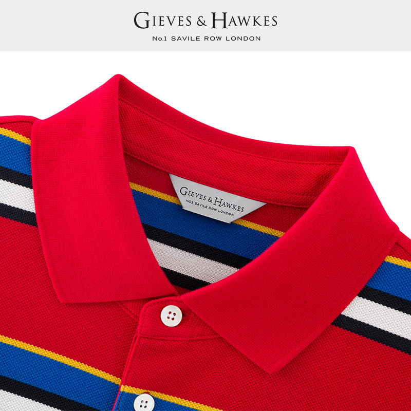 GIEVES&HAWKES/君皇仕GH条纹纯棉多色商务休闲POLO衫 G45H9EI061 - 图1