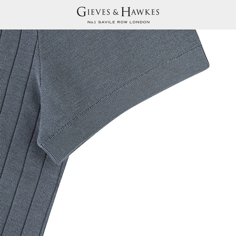 GIEVES&HAWKES/君皇仕君皇仕男士条纹桑蚕丝混纺POLO衫G49H9EI021 - 图2