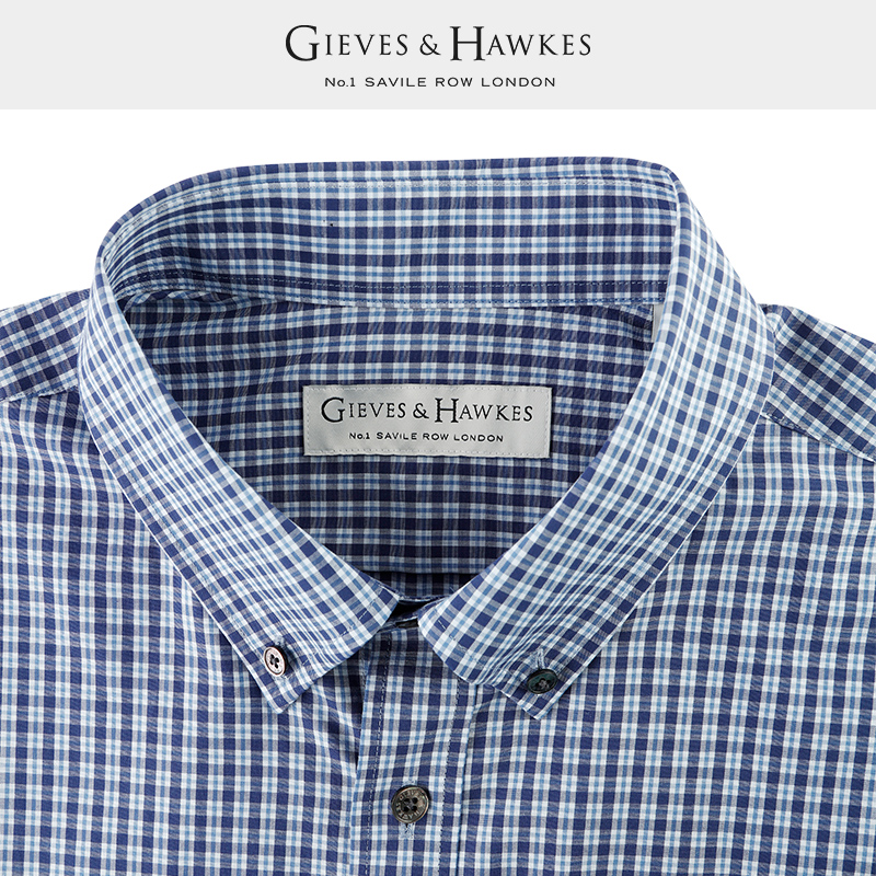 GIEVES&HAWKES/君皇仕GH男士格子休闲长袖衬衫纯棉商务G4865EI041 - 图1