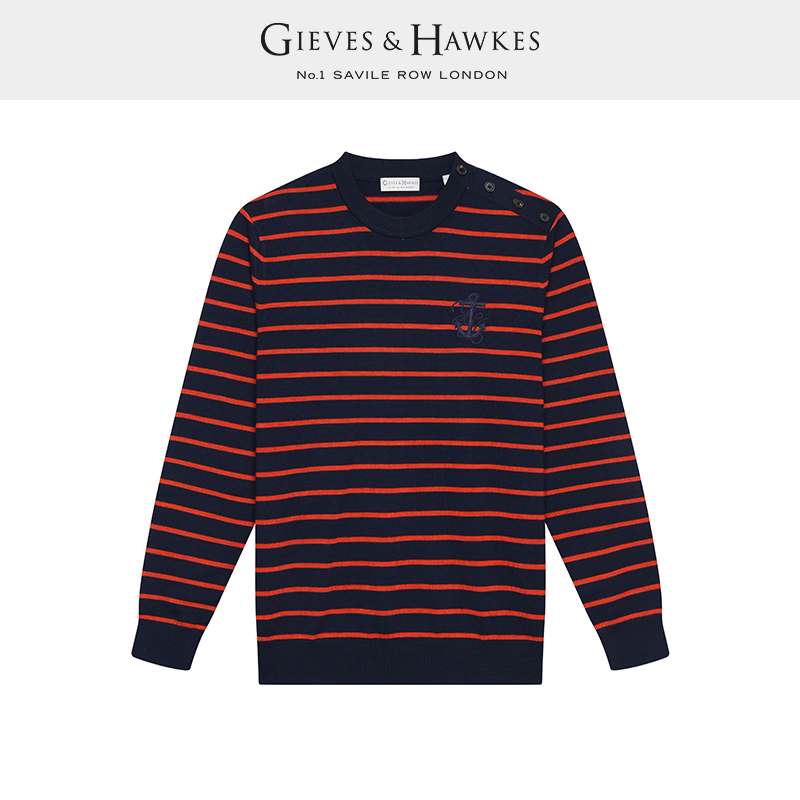 GIEVES&HAWKES/君皇仕GH纯羊毛圆领条纹针织衫休闲毛衣G4667EI031 - 图0