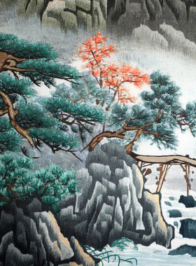 忆古红精品纯手工苏绣客厅画山水