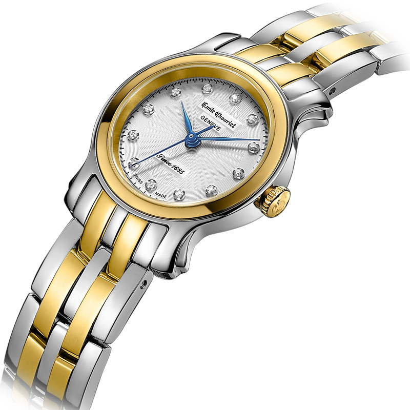 【品牌直营】艾米龙Emile Chouriet时光之翼间金色精钢带石英女表