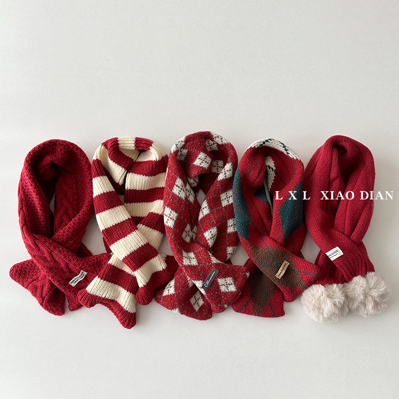 新年红色喜庆儿童围巾秋冬季交叉绑带保暖围脖男童女宝宝拜年脖套,淘宝优惠券,粉丝福利购,淘宝优惠卷