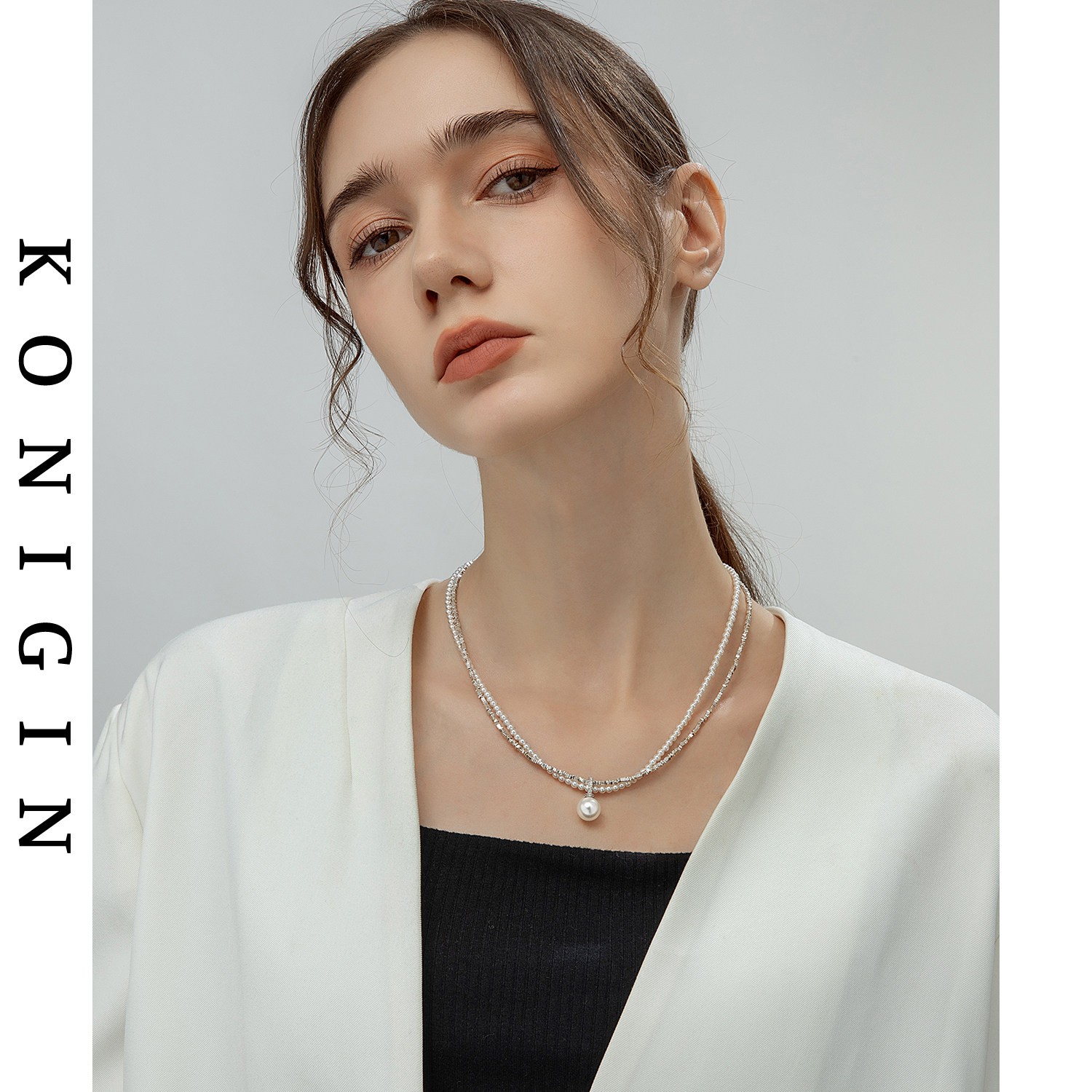 konigin双层缠绕碎银子项链女925纯银珍珠吊坠秋冬毛衣链颈链配饰,淘宝优惠券,粉丝福利购,淘宝优惠卷