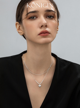 925纯银双层叠戴爱心项链女