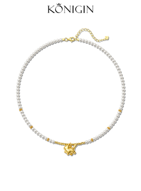 纯银俏皮猫项链女珍珠配饰品