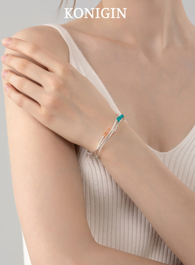 彩色天然石三层手链女