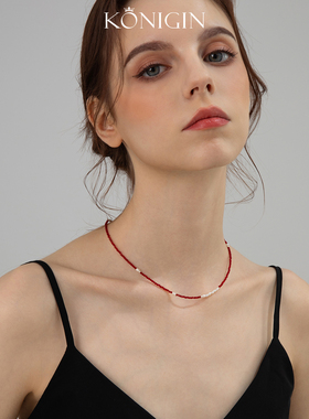 淡水珍珠红尖晶项链女