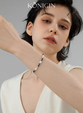 天然青金石珍珠手链女纯银