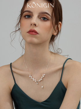 天然淡水麦穗珍珠蝴蝶项链女