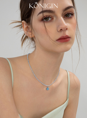 海蓝宝项链女925纯银吊坠