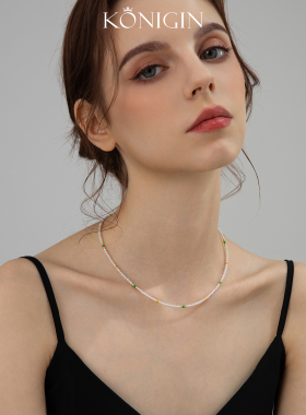 天然淡水珍珠项链女绿松石锁骨链