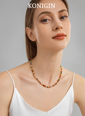 彩色串珠项链小众天然石锁骨链