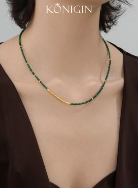 925纯银极细天然石碎银项链女