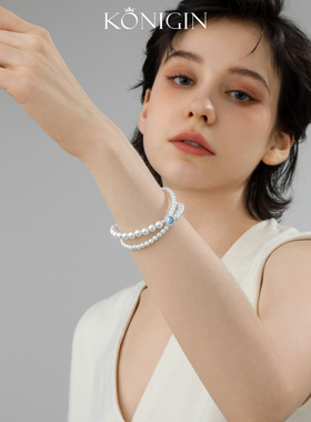 施家珍珠海蓝宝纯银手链