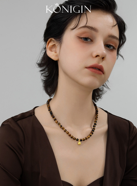 虎眼石项链女925纯银玉石锁骨链