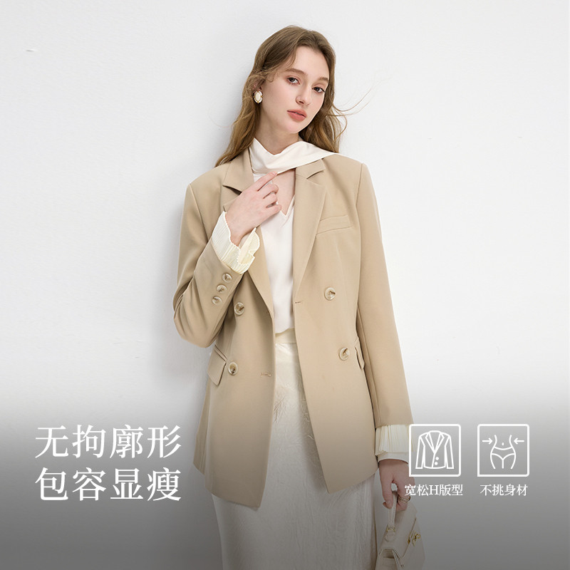 秋水伊人复古质感西装外套女2026春季新款经典西装领H型外套上衣