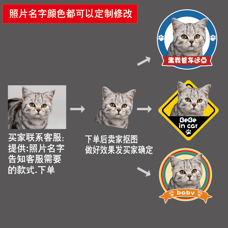 DIY 狗狗 猫咪 个性定制 爱犬防水 车贴 宠物 婴儿警示毛孩子贴纸 - 图1