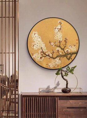 喜上眉梢新中式圆形挂画玄关装饰画走廊过道壁画花鸟梅花客厅墙画