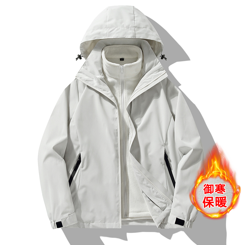 户外三合一冲锋衣男拆卸加绒加厚抓绒内胆保暖外套旅游登山情侣装